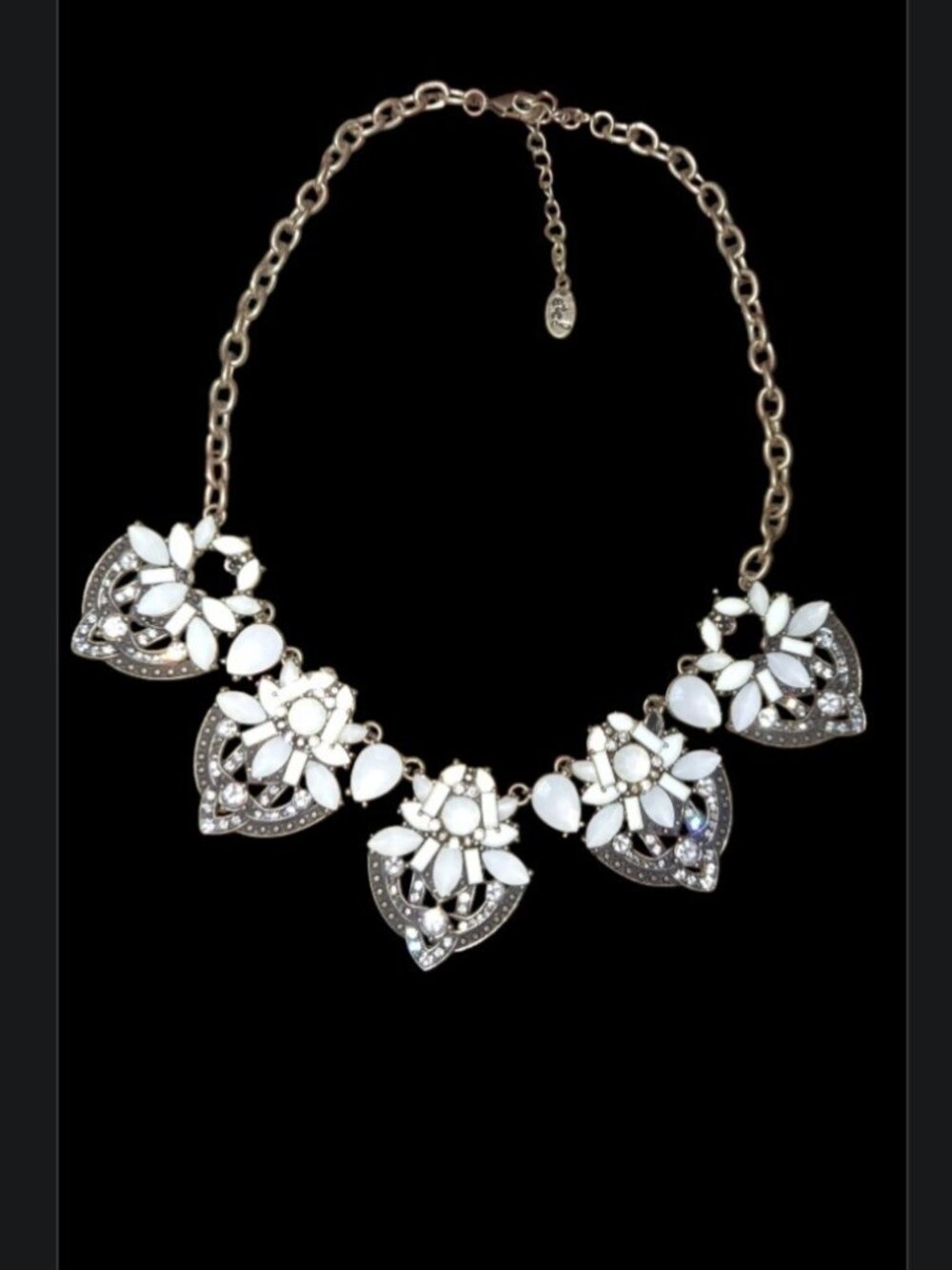 ETC! White Rhinestone Statement Necklace GoldTone Bib Necklace Flaw